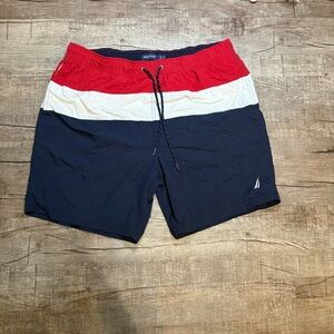 Nautica Men's Tricolor Swim Trunks - Red, White, Navy